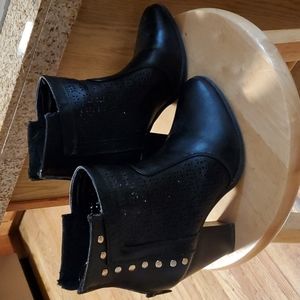 Black leather back zipper booties